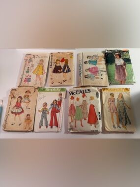 Eight Vintage Sewing Patterns - Assorted Girls & Womens Styles
